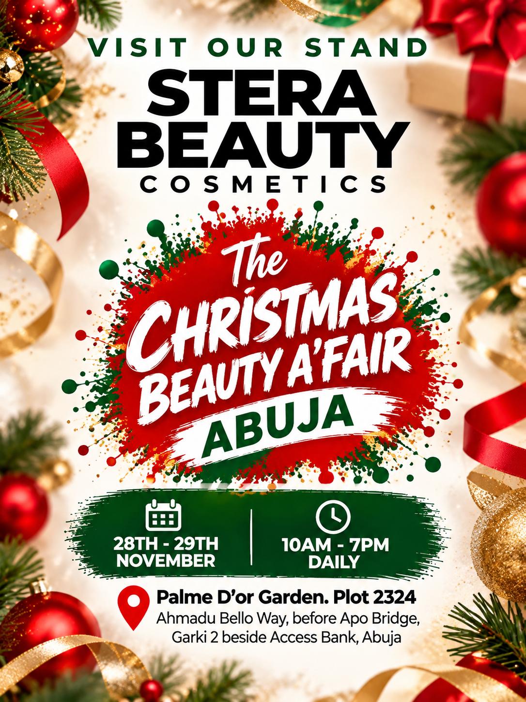Visit STERA BEAUTY at The Christmas Beauty A’Fair in Abuja